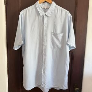 AMIANI Light Blue Linen Modal Blend Short Sleeve Button Down Shirt Extra Large